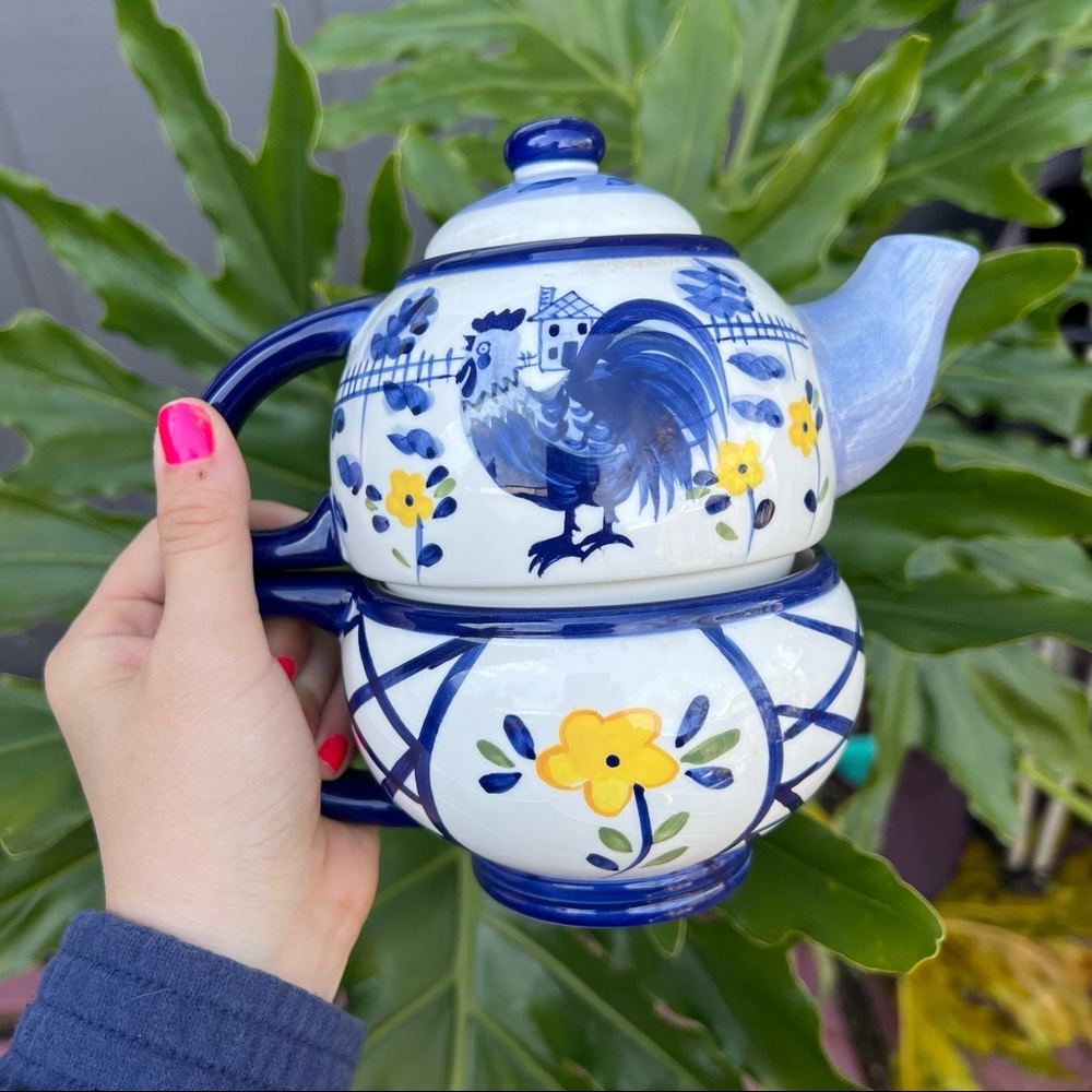 Ganz Bella Casa Farmhouse Teapot & Teacup Stacking Set